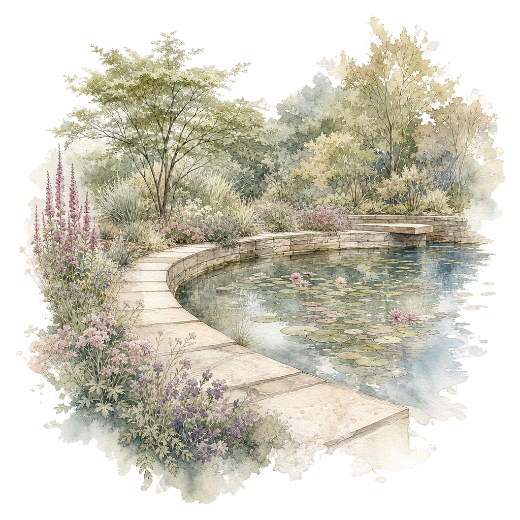 Illustration of the Lily Pool in Lincoln Park.